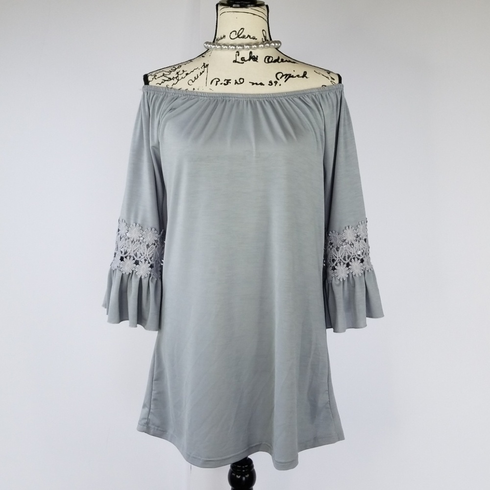 WIN WIN ▪ Ruffle Sleeve Tunic, slate grey, EUC